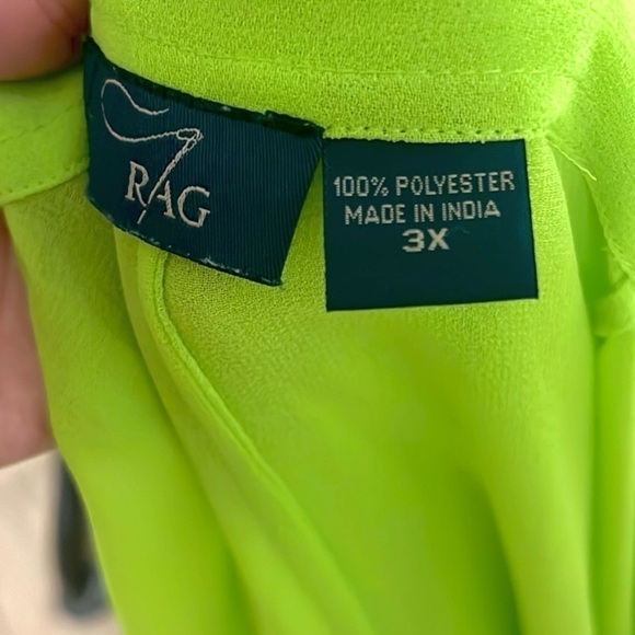 RAG, Exceptional Clothier, Neon Lime-Green Button-Front Tunic Top Execell. Cond. - Picture 2 of 9